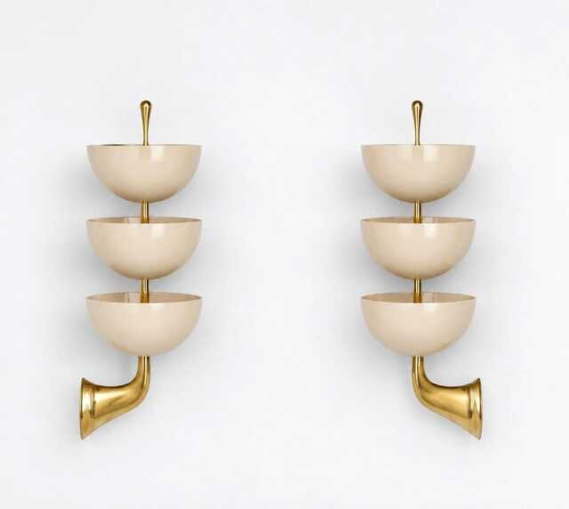 Mid Century Modern Brass Triple Bowl Sconce, Handmade Contemporary Hallway Light - image 1