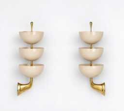 Mid Century Modern Brass Triple Bowl Sconce, Handmade Contemporary Hallway Light