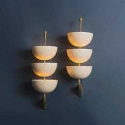 Mid Century Modern Brass Triple Bowl Sconce, Handmade Contemporary Hallway Light - thumbnail 3