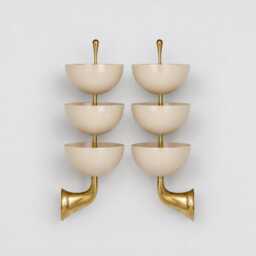 Mid Century Modern Brass Triple Bowl Sconce, Handmade Contemporary Hallway Light - thumbnail 4