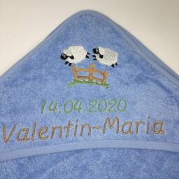 Organic Cotton Baby Hooded Bath Towel, Hand Shower Leela Cotton Sheep/Sheep + Name Embroidery - thumbnail 3
