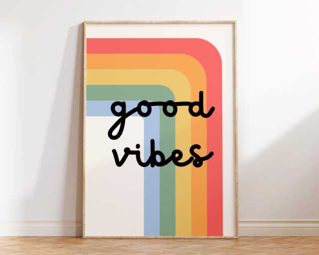 Children's Good Vibes Quote Wall Art - Kids Bedroom Girl Boy Poster Positive Quotes Playroom Nursery Print Fun Rainbow Unisex - image 1