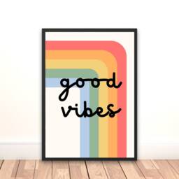 Children's Good Vibes Quote Wall Art - Kids Bedroom Girl Boy Poster Positive Quotes Playroom Nursery Print Fun Rainbow Unisex - thumbnail 3
