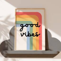 Children's Good Vibes Quote Wall Art - Kids Bedroom Girl Boy Poster Positive Quotes Playroom Nursery Print Fun Rainbow Unisex - thumbnail 2