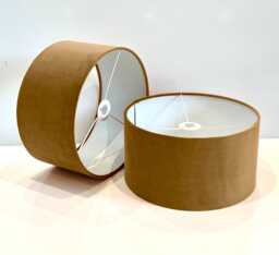 New Handmade Old Gold Brwon Velvet Drum Lamp Shade Suitable For Tables & Ceilings With White Lining All Shapes Available Sizes On Demand - thumbnail 1