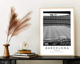 Barcelona Print Nou Camp Stadium, Black & White Wall Art - thumbnail 1