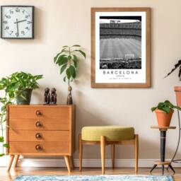 Barcelona Print Nou Camp Stadium, Black & White Wall Art - thumbnail 3