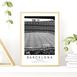 Barcelona Print Nou Camp Stadium, Black & White Wall Art - thumbnail 2