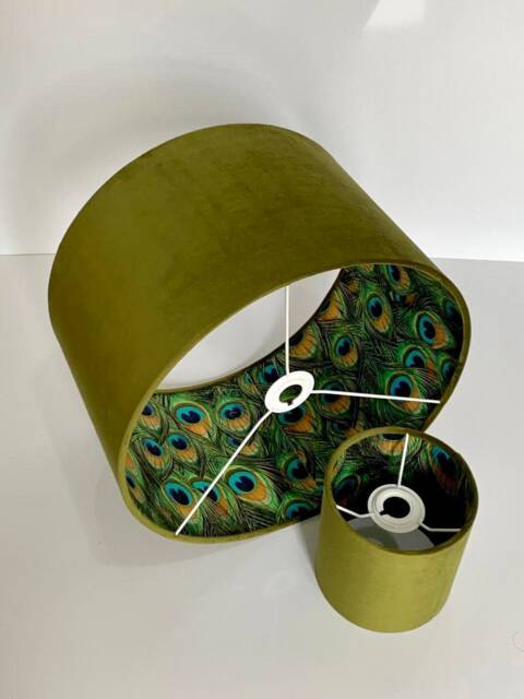 New Luxury Hq Double Sided Olive Green Velvet & Peacock Feathers Combination Lamp Shade Pendant Light - image 1