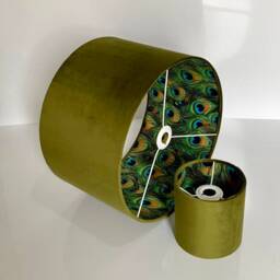 New Luxury Hq Double Sided Olive Green Velvet & Peacock Feathers Combination Lamp Shade Pendant Light - thumbnail 2