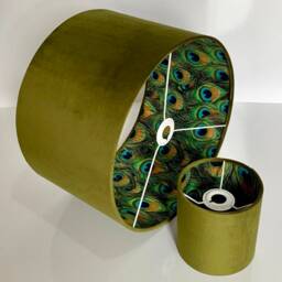 New Luxury Hq Double Sided Olive Green Velvet & Peacock Feathers Combination Lamp Shade Pendant Light - thumbnail 3
