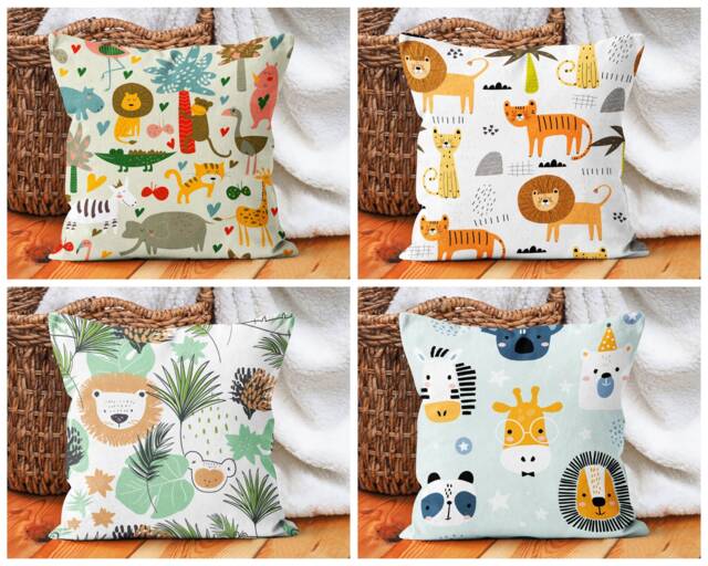 Children's Lion Pillow Case/Monkey Print Kids Room Decor/Cat Model Playroom Decor Cushions/Animal Fun Pillows/Nursery Cushions - image 1