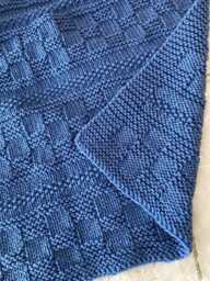 Cosy Hand Knitted Baby Blanket ~ Denim Blue Easy Care Washable Acrylic - thumbnail 1