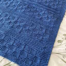 Cosy Hand Knitted Baby Blanket ~ Denim Blue Easy Care Washable Acrylic - thumbnail 2