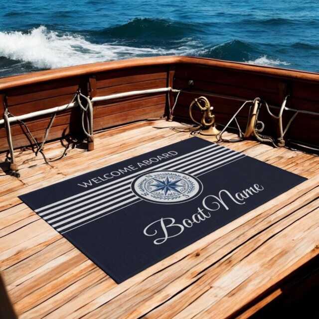 Compass Rose, Nautical Rug, Boat Mat, Enthusiast Gift, Coastal Decor, Custom Name Mat, Yacht Life, Summer Vibe, Personalized - image 1