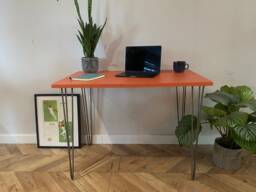 For??t Painted Top Ply Table Colourful Bright Funky Chic Industrial Hairpin Leg Desk Handcrafted With Solid Plywood - thumbnail 1