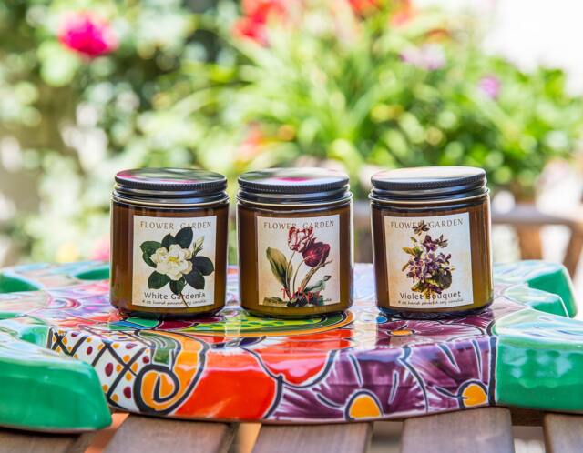 Set Of Three Floral Soy Candles, 4 Oz Soy Candles, Gift For Friend - image 1