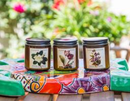 Set Of Three Floral Soy Candles, 4 Oz Soy Candles, Gift For Friend - thumbnail 1
