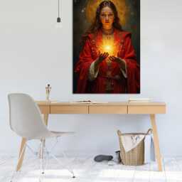 Mystical Woman With Golden Light, Fantasy Portrait Wall Art Print, Mounted Canvas Print Ready To Hang - thumbnail 2