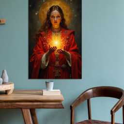 Mystical Woman With Golden Light, Fantasy Portrait Wall Art Print, Mounted Canvas Print Ready To Hang - thumbnail 3