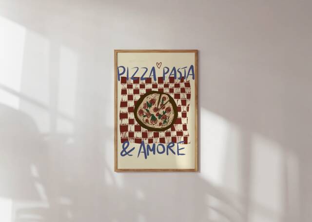 Poster Pizza, Pasta & Amore Illustration/Art Print Dolce Vita Italy, Kitchen, Food - image 1