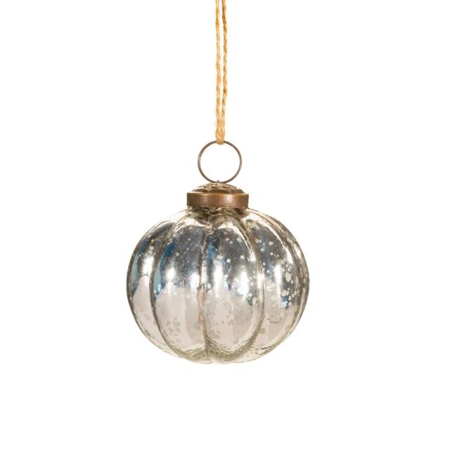 Silver Recycled Glass Melon Shaped Christmas Tree Bauble - Festive Winter Decoration Classy Eco Sustainable Ice Minimalistic Shimmer Gift