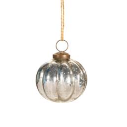 Silver Recycled Glass Melon Shaped Christmas Tree Bauble - Festive Winter Decoration Classy Eco Sustainable Ice Minimalistic Shimmer Gift