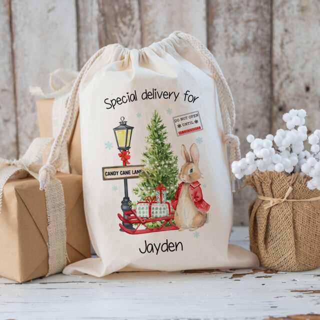 Large Santa Sack, Little Rabbit Christmas Sack For Kids, Personalised Toy Stocking Gift Bag - image 1