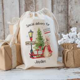 Large Santa Sack, Little Rabbit Christmas Sack For Kids, Personalised Toy Stocking Gift Bag