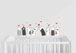 Cat Wall Art For Kids , Decal Cute Nursery Decor Baby Bedroom Sticker New Mom Gift Mum - thumbnail 1