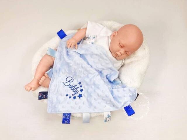 Personalised Ribbon Taggy Comforter, Baby Comfort Blanket, Newborn Shower Gift, Snuggle Blanket - image 1