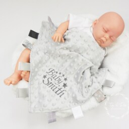 Personalised Ribbon Taggy Comforter, Baby Comfort Blanket, Newborn Shower Gift, Snuggle Blanket - thumbnail 2