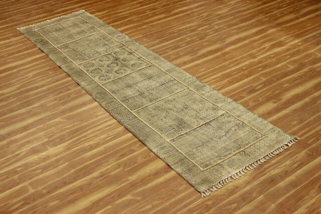 Handmade Indian Cotton Runner Rug Brown Block Print Kilim - image 1