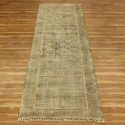 Handmade Indian Cotton Runner Rug Brown Block Print Kilim - thumbnail 2