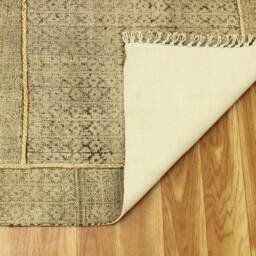 Handmade Indian Cotton Runner Rug Brown Block Print Kilim - thumbnail 4