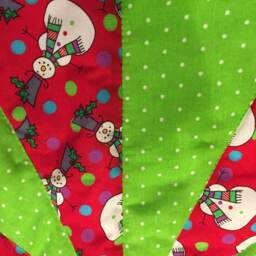 Christmas Tree Skirt, 26 Inch Diameter, Table Top, Mini, Snowman, Small, Juvenile Print, Red, Lime Green, Children, Quilted - thumbnail 3