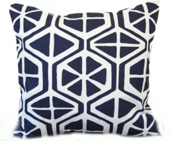 Modern Geo Pillow Cover - Navy Blue, Tangerine, Coastal Decor - image 1