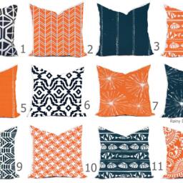 Modern Geo Pillow Cover - Navy Blue, Tangerine, Coastal Decor - thumbnail 2
