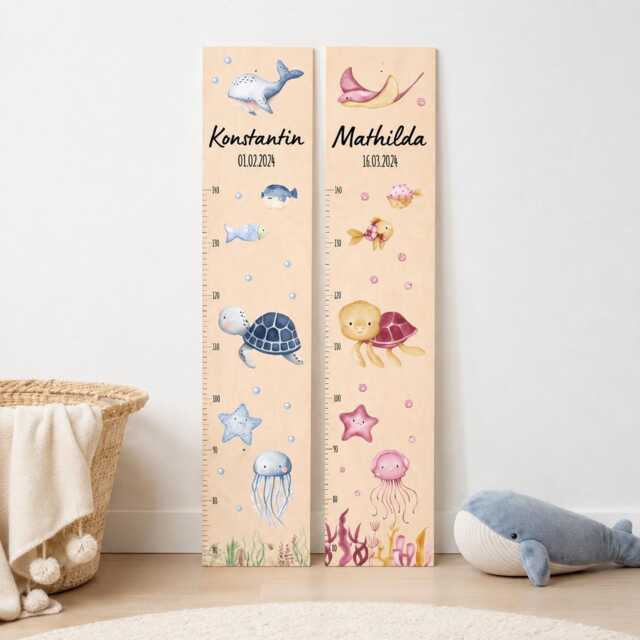 Personalized Sea Animal Growth Chart, Turtle, Personalized Christening Gift, Baby Wooden Chart For Children, Nursery - image 1