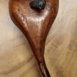 Hand Carved Mahogany Lovespoon Sculpture - Heart & Nail Wall Art - thumbnail 2
