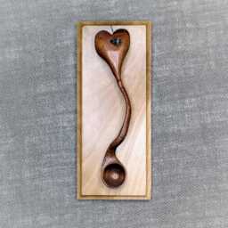 Hand Carved Mahogany Lovespoon Sculpture - Heart & Nail Wall Art
