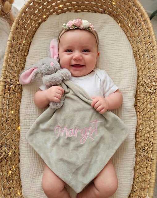 Personalised Embroidred Bunny Comforter Custom Baby Name Plush Lovey - image 1