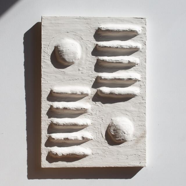 Japandi Wall Art For Textured Artwork Lover, Plaster Wabi Sabi Interior, White Boho Hanging, Abstract Relief Sculpture - image 1