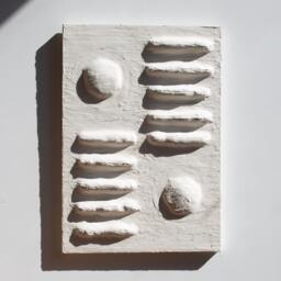Japandi Wall Art For Textured Artwork Lover, Plaster Wabi Sabi Interior, White Boho Hanging, Abstract Relief Sculpture - thumbnail 1