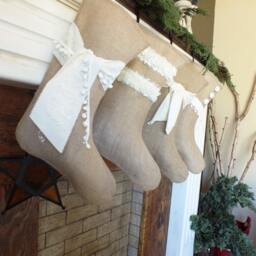 Personalized Holiday Stockings, Made in Usa, Set Of 4 Christmas Family , Burlap Bespoke Hygge Natural - thumbnail 2