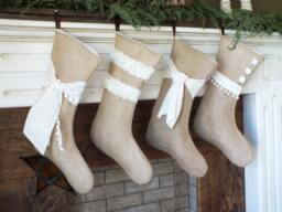 Personalized Holiday Stockings, Made in Usa, Set Of 4 Christmas Family , Burlap Bespoke Hygge Natural
