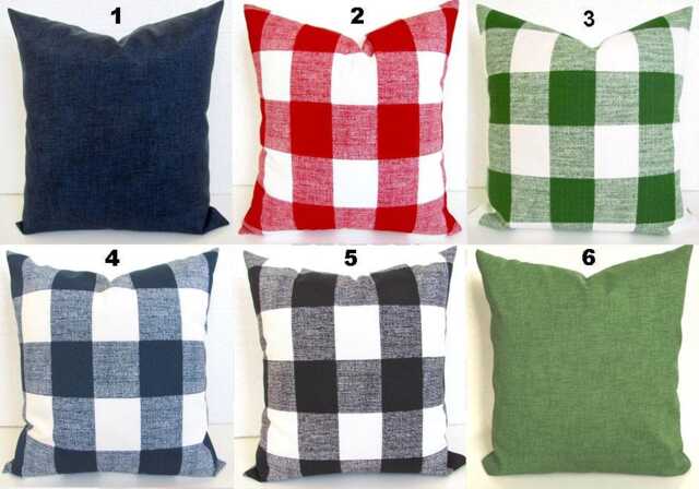 Outdoor Buffalo Check Pillows Green Throw Pillow Covers Black, Red Blue All Sizes Farmhouse - image 1