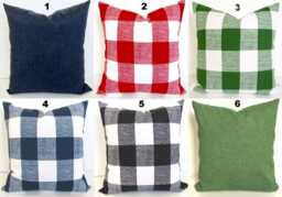 Outdoor Buffalo Check Pillows Green Throw Pillow Covers Black, Red Blue All Sizes Farmhouse - thumbnail 1