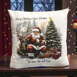 Personalised Christmas Cushion, Red & White Traditional Print Family Cushion, Gift For Him, Her - thumbnail 1