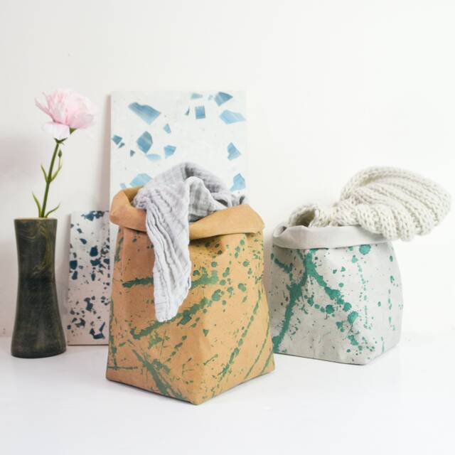 Hand Painted Splatter Paper Planter, Washable Bag, Nordic Style Eco Storage, Modern Storage Bathroom Organizer - image 1